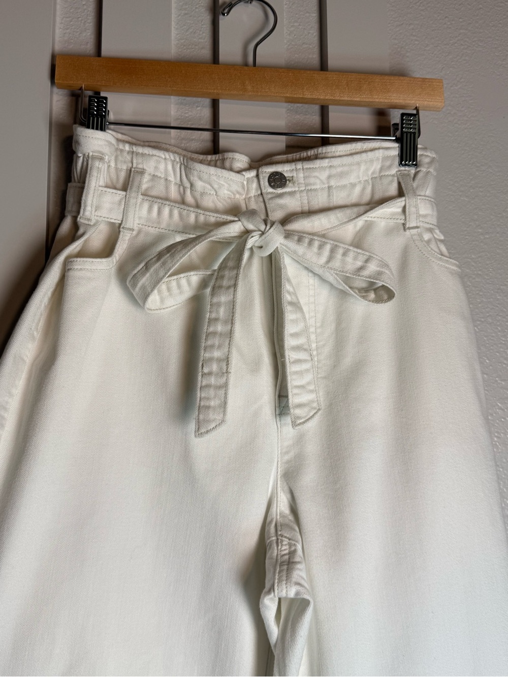 J.Crew White High Rise Wide Leg Cropped Jeans Tie Waist Size 32 - Picture 3 of 11